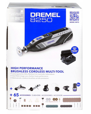 SZLIFIERKA 12V DREMEL 8250 PLATINUM BEZSZCZOTKOWA 2x2,0Ah + 5/65 AKCESORIÓW