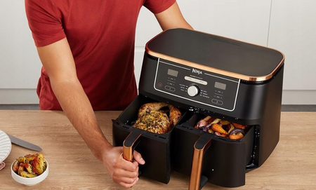 FRYTKOWNICA BEZTŁUSZCZOWA AIRFRYER NINJA AF400EUCP 2470W 9,5L DWA KOSZE 