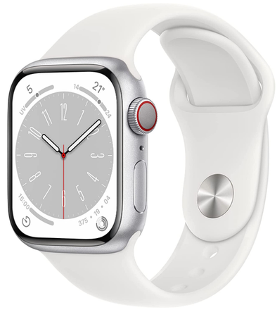   Apple Watch Series 8 GPS + Cellular 41mm koperta z aluminium srebrny + opaska sportowa biała